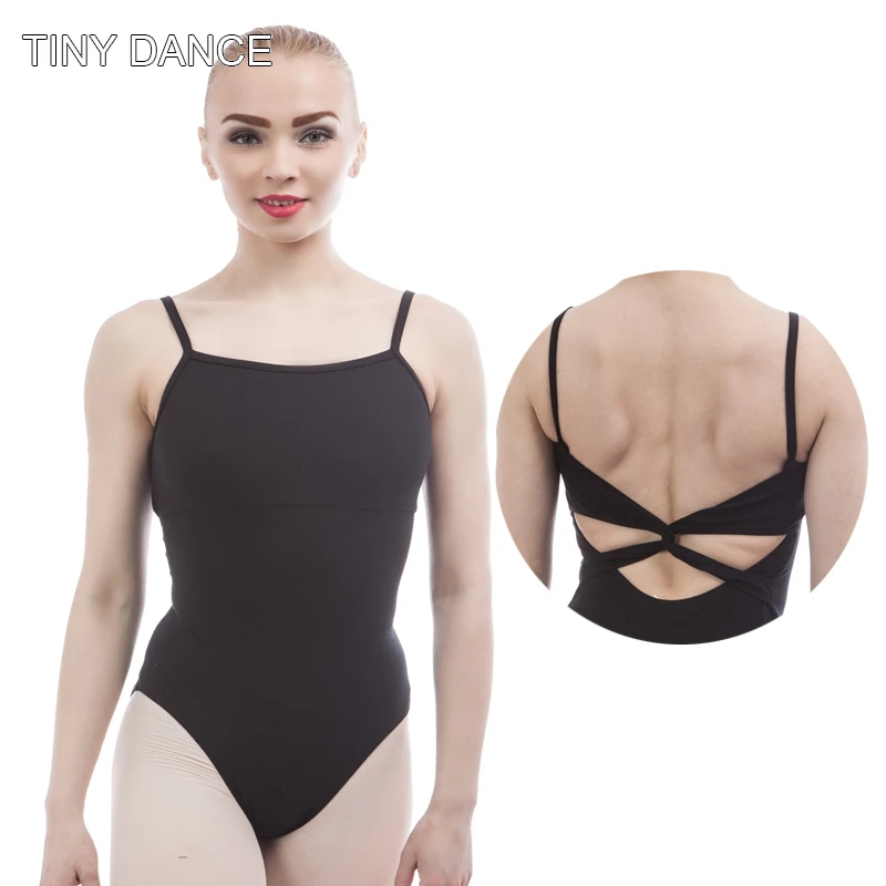 Adult Girls Twist Back Camisole Leotards Black Cotton Lycra Ballet Dance Bodywear Gymnastics Leotard