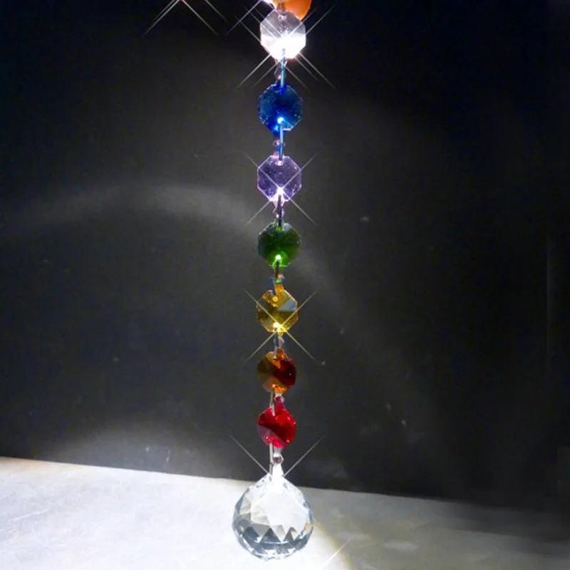 1PCS Crystal Suncatcher Ball Prism Pendant Chakra Colors Octagon Beads Rainbow Maker Hanging Home Decoration