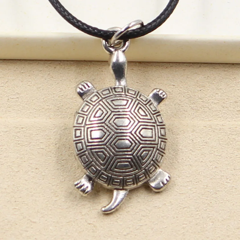 New Fashion Tibetan Silver Color Pendant Tortoise Turtle Necklace Choker Charm Black Leather Cord Factory Price Handmade Jewelry