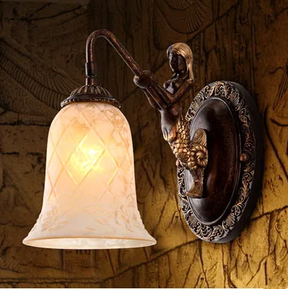 

European classical charming mermaid glass wall lamps Elegant engraved resin E27 LED lights for aisle&corridor&porch ZLBD035