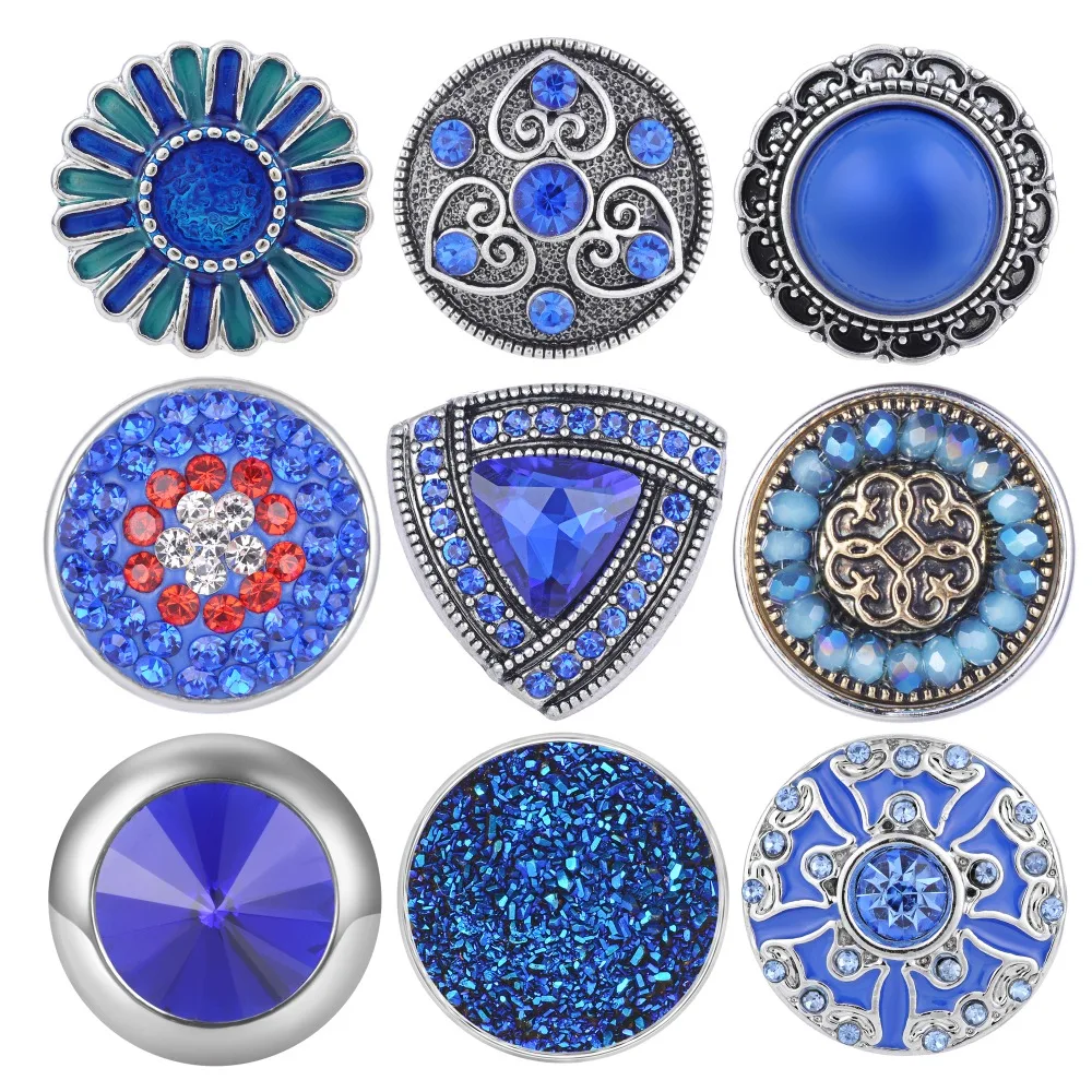 20pcs Wholesale Snap Jewelry 18mm Snap Buttons Mixed Rhinestone Metal Flower Snaps Buttons for Snap Bracelet Bangle VN-1982