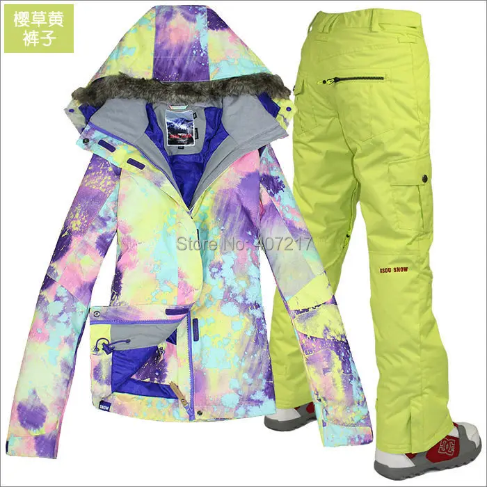 Ski Suit Dames Sale Womens Violet|Pink|Light Blue Snowboarding Jacket And Light Blue Pants Set Snow Wear Ski wear Waterproof 10K