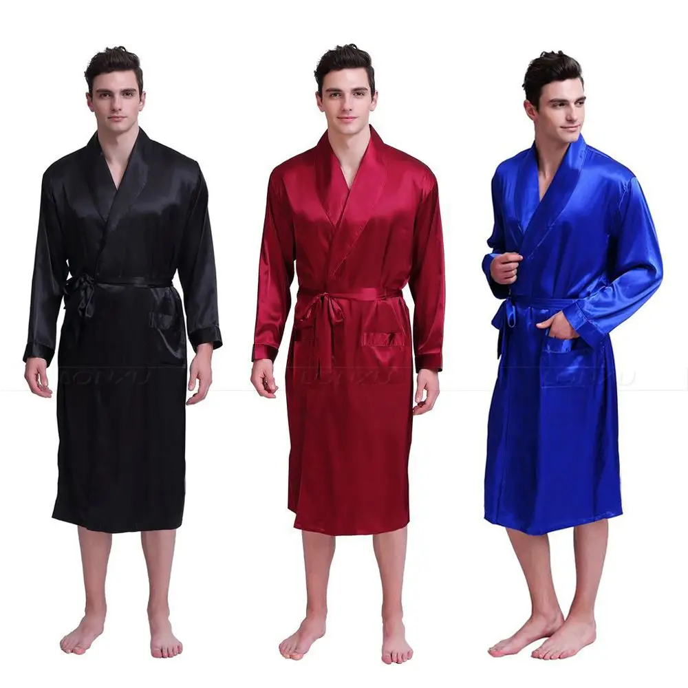 

Mens Silk Satin Robes Bathrobe Nightgown Sleepwear Pajamas Pyjamas S~3XL Plus__Fit All Seasons