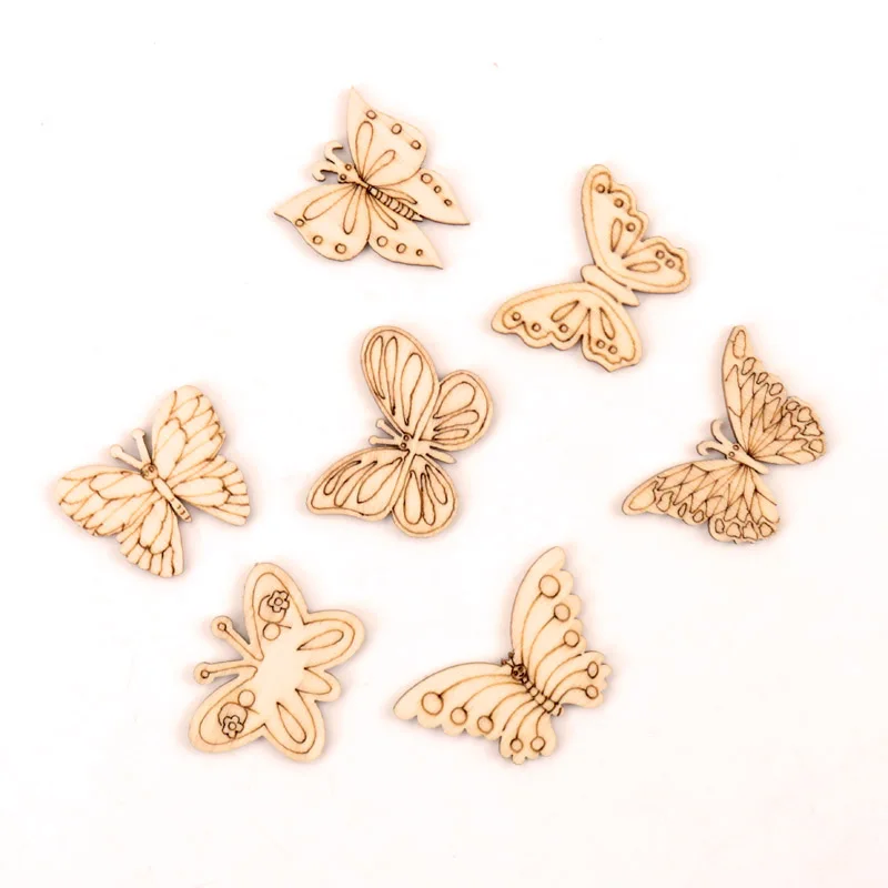 Handmade Wooden Crafts Accessories Home Decoration Scrapbooks Painting DIY Mix Butterfly Wood Ornaments 30-40mm 20pcs MZ331