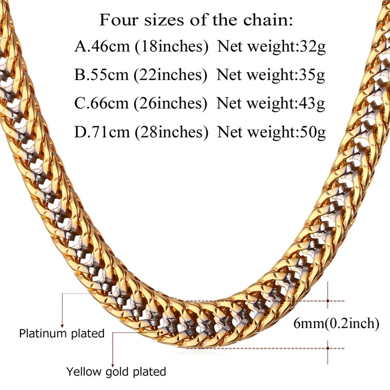 U7 6mm Chain Necklaces for Men Two Tones Gold Color Collier Vintage Style Rapper Hip Hop Jewellery N437 QC24