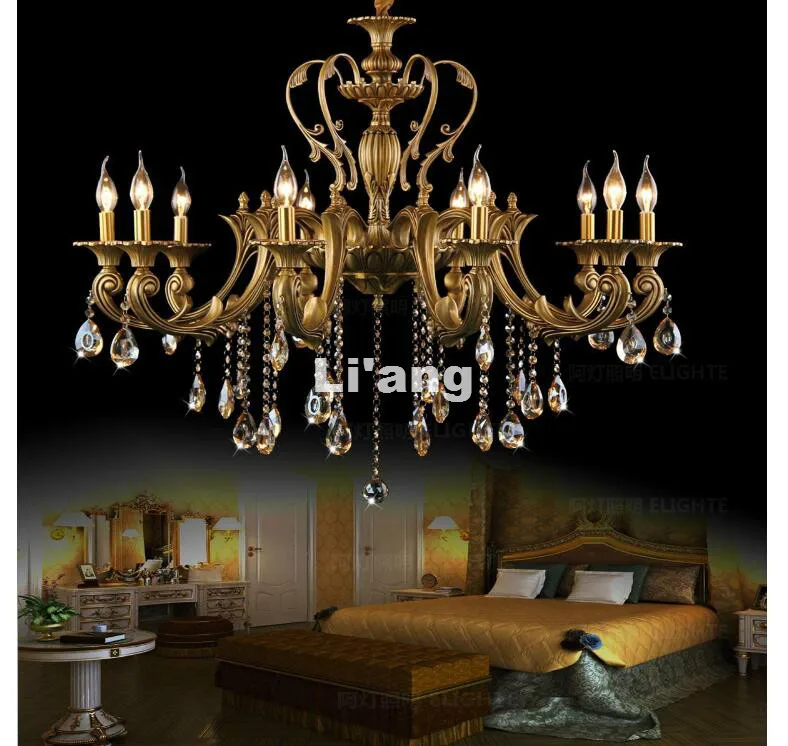 Free Shipping D100cm H65cm Bronze 10L Size K9 Crystal Chandelier Lighting Luxurious Brass Crystal Lamp Lustre Suspension Light