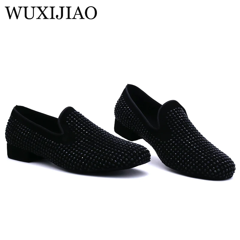 WUXIJIAO New Shining Black Rhinestone Brand New Modern Men\'s Ballroom Tango Latin Dance Shoes Men\'s Dance Shoes 4.5cm/2.5cm