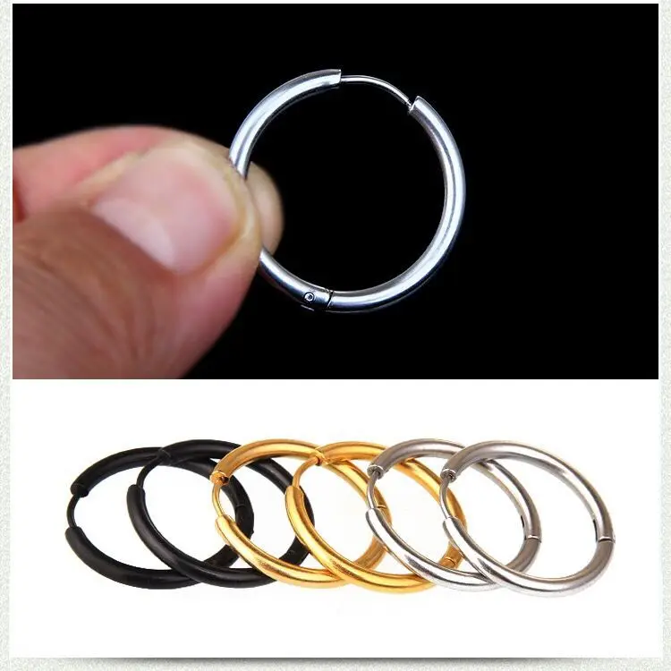 Wholesale Jewelry -- Titanium steel Men\'s Smooth Hoop Earrings Jewelry 10mm / 12mm / 14mm / 16mm / 18mm / 20mm