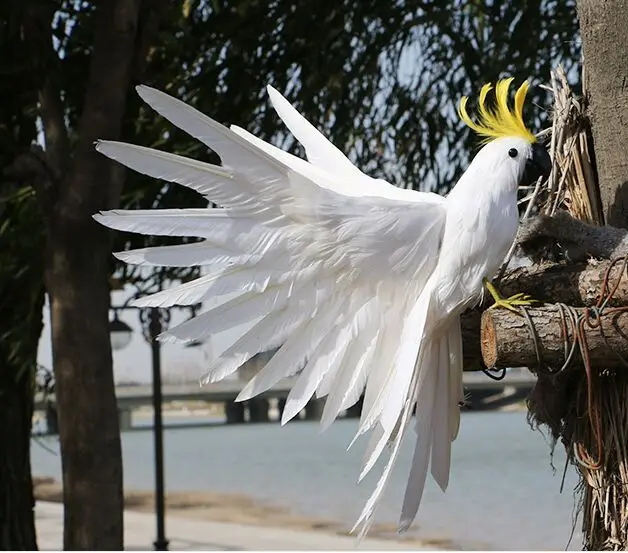 foam&white feathers cockatoo bird large 35x50cm spreading wings parrot pastoral craft prop,home garden decoration gift p0494