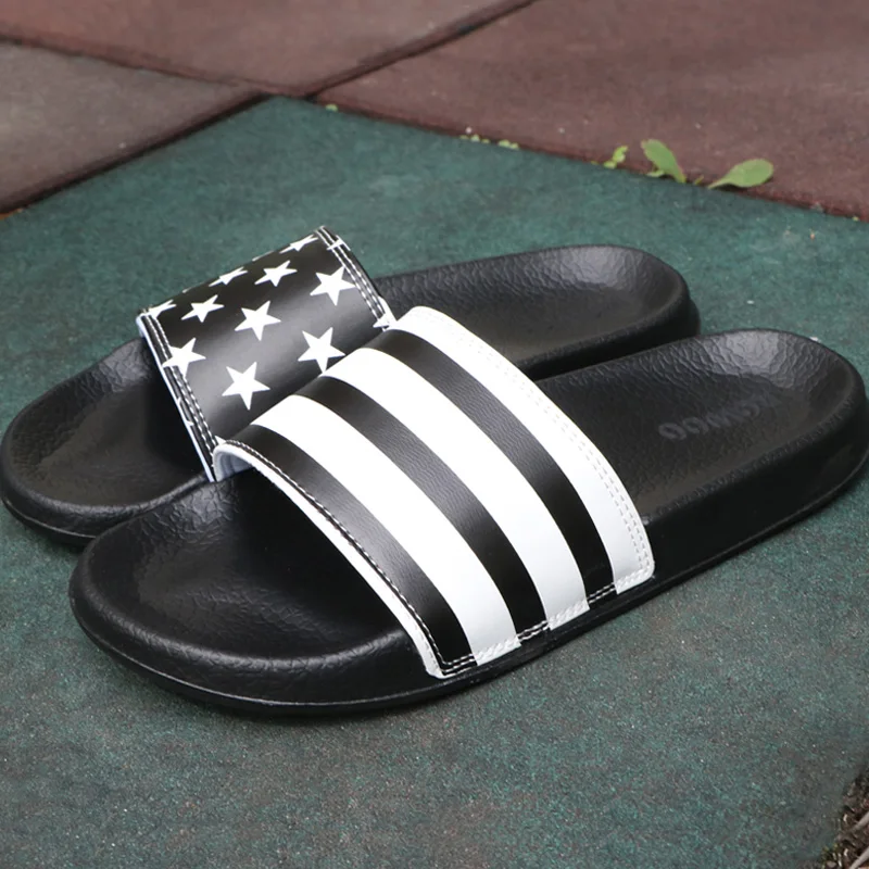 Mens Slides Flat Flip Flop Non-Slip Designer Striped Sandals Home Slippers Male Fashion Slides Casual House Pool Footwear 2022