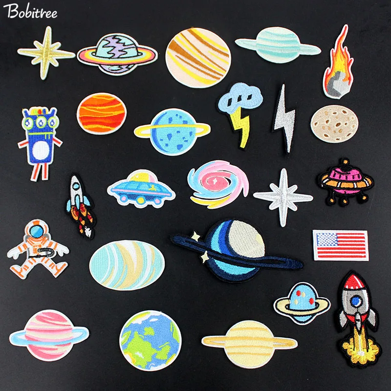 New Hot Space Planet Airship Embroidered Patches for clothes iron on badges Applique DIY Stickers Fabric