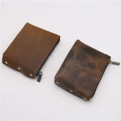 Jioymeo-Portefeuille en cuir véritable pour hommes et femmes, porte-monnaie, mini sac à monnaie à fermeture éclair, portefeuilles de poche, porte-clés, fait à la main