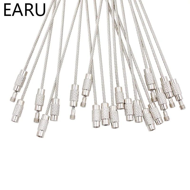 10Pcs EDC Keychain Tag Rope Stainless Steel Wire Cable Loop Screw Lock Gadget Ring Key Keyring Circle Camp Hanging Tool Hot Sale