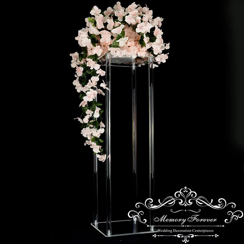 H80cm x D25cm Square Clear Acrylic Crystal Chandelier Wedding Tabletop Flower Stand Holder Pillar Centerpiece Decorative Vase