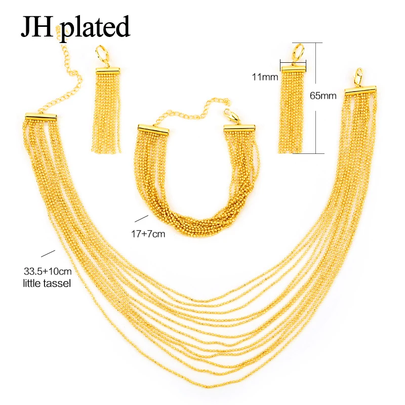 JHplated Africa Ethiopia fashion jewelry gift set for women girl little Tassel Necklace Bracelet and Earrings