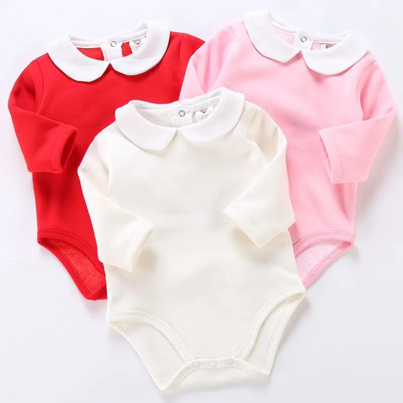 Baby clothes long sleeves thick warm baby bodysuit children girl clothes cute baby jumpsuit kids overalls peter pan collar neck