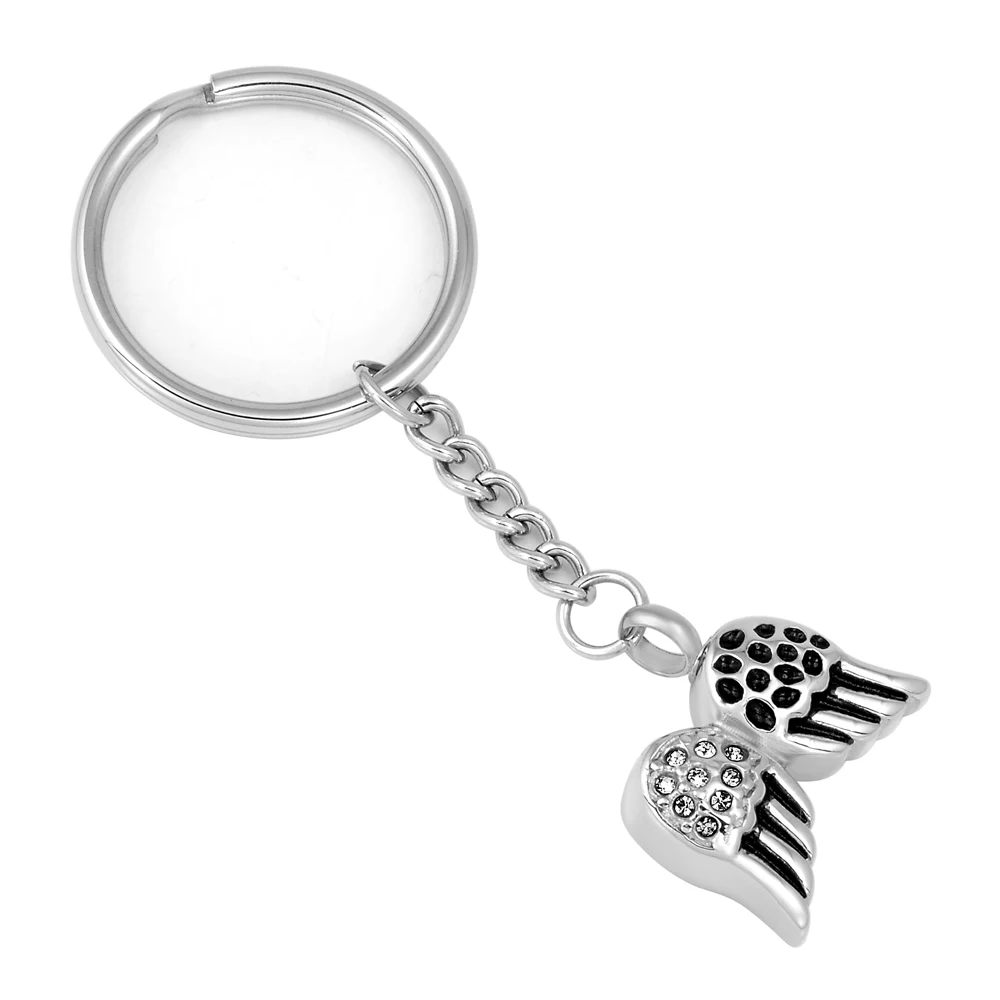 ijk2038 Angel Feather Urns For Ashes Memorial Jewelry Key Ring Shiny Rhinestone Cremation Urn Pendant Jewelry For Pet/Human Ash