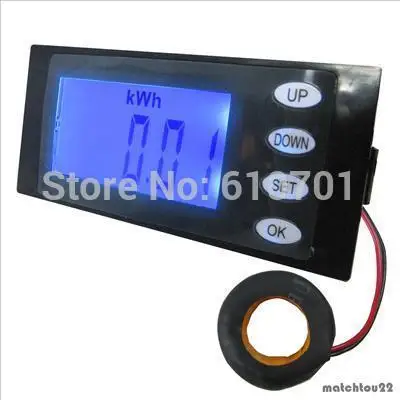 

Blue Backlight Digital LCD AC80-260V 100A 50/60Hz 5IN1 Power Meter Voltage Current KWh time watt meter Voltmeter Ammeter + CT