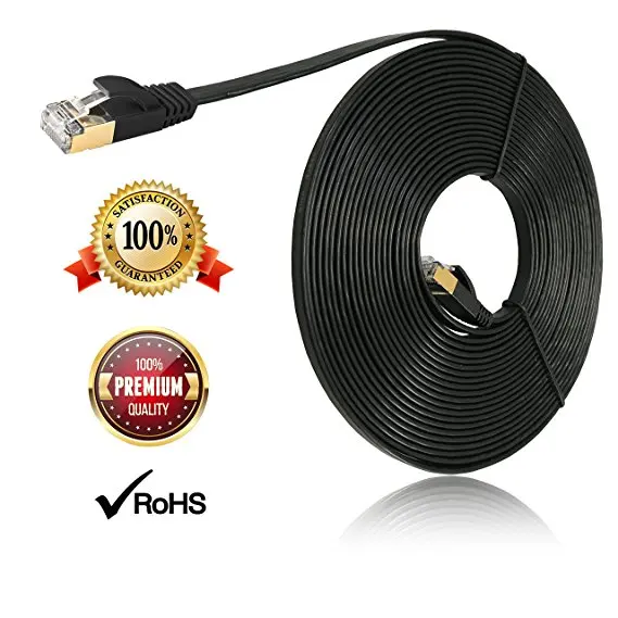 10 متر 30ft Cat7 إيثرنت شقة التصحيح كابل الشبكة ، محمية (STP) مع Snagless Rj45 موصلات
