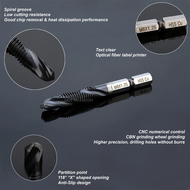 Torneira de ponta complexa espiral, 1 peça, 5mm, cobalto, hss, aço inoxidável, ferramenta de corte, shank métrica m5 * 0.8