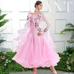 Women V-back Pink Ballroom Dress Standard Plus Size Ballroom Dance Costume Viennese Waltz Dress Foxtrot Dance Wear Quickstep