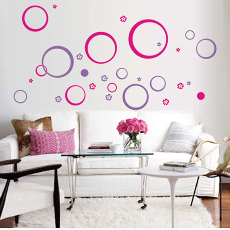 Polka Circle Flowers Wall Sticker for Kids Room Poster Fridge Wardrobe Round Art Mural Home Decor Self-adhesive PVC Wall Decals