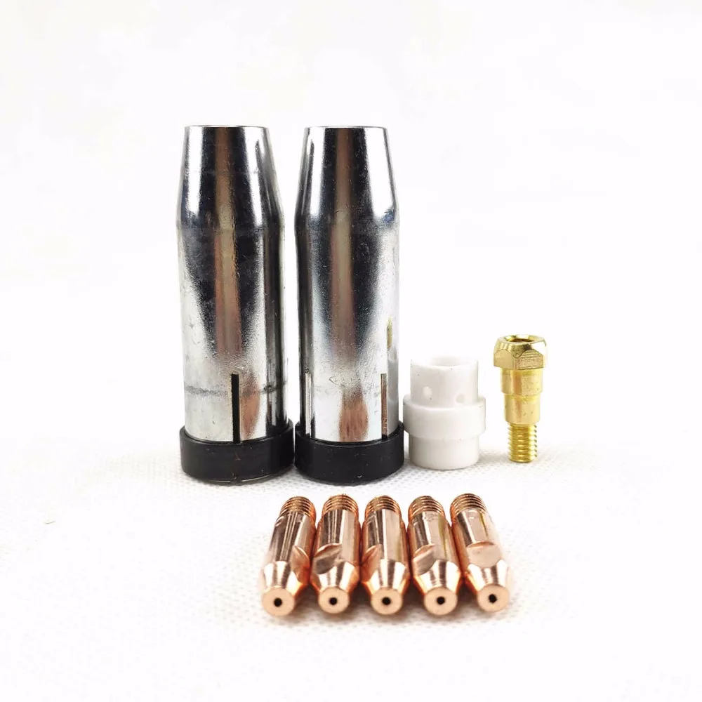 9pcs 24KD di Saldatura Torcia di Consumo 0.8 millimetri 1.0 millimetri 1.2 millimetri MIG Torcia del Gas Ugello Tip Holder Diffusore di Gas di MIG MAG Saldatura Torcia