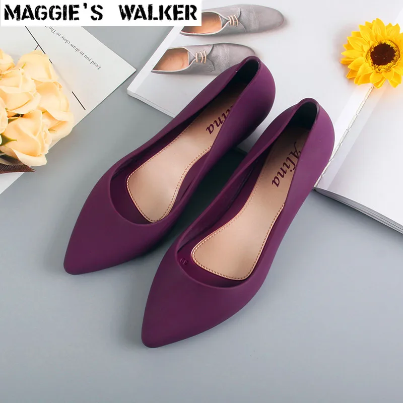 Maggie\'s Walker Beach Shoes Women Purple Jelly Sandals Summer Pointed-toe Slip-on Resin Wedges Sandals Rain Shoes Size 36~40