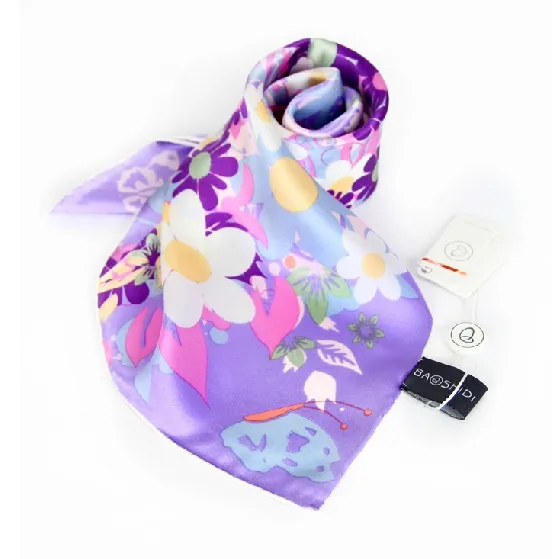 Special Offer Elegant Pure Plain Silk Scarf Floral Printing Square Scarves 21 inch