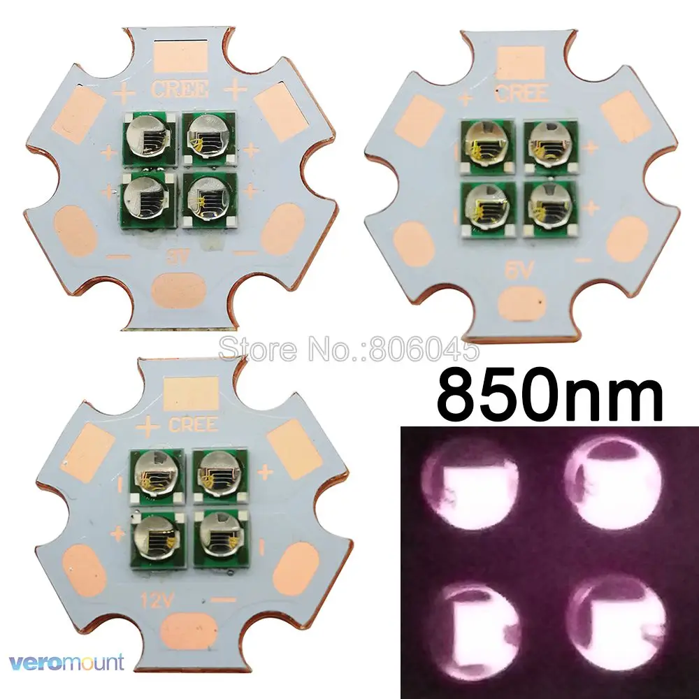 2pcs/lot! 3535 4Chips 4-LEDs Infrared IR 850nm 60 Degree Intergrated High Power LED Emitter with 20mm 3V 6V 12V Copper PCB