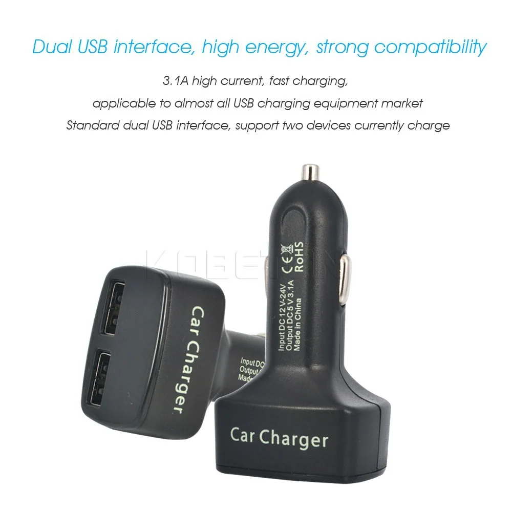 kebidu 12-24V 4 in 1 Car Charger Dual DC5V 3.1A USB with Temperature/Voltage/Current Meter Tester Adapter Digital Display