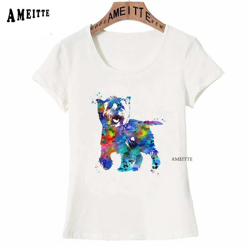 Watercolor Pretty Cairn Terrier T-Shirt Summer Women T-shirt Funny Dog Lover Design Girl Tops White Casual Short Sleeve Tees