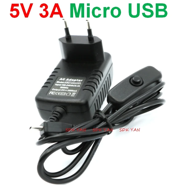 500 pcs EU plug 5V 3A micro usb Raspberry Pi 3 Power Supply Switch Button Power Adapter Micro USB  for Raspberry Pi 3 Model B 3a