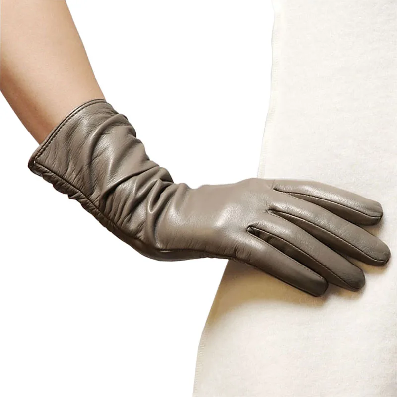 Genuine Leather Women Gloves Thermal Velvet Lined Winter Sheepskin Glove Fashion Casual Elegant Lady Driving Gloves L010NC