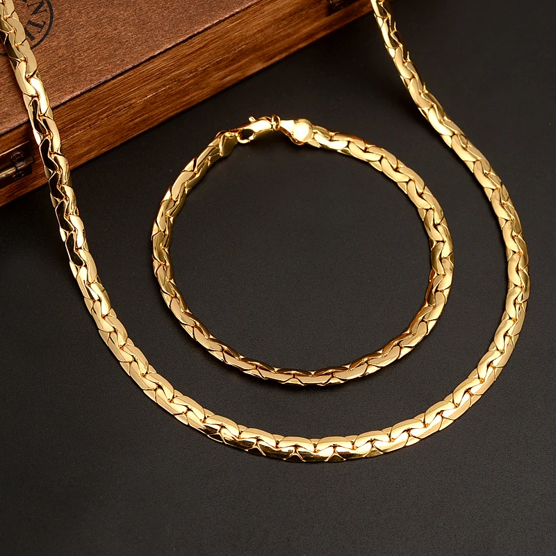 Bangrui New Jewelry  Necklace  bracelet Wholesale Trendy 7MM Width Cuban Chain Men Necklace Bracelet Ethiopian Jewelry Sets