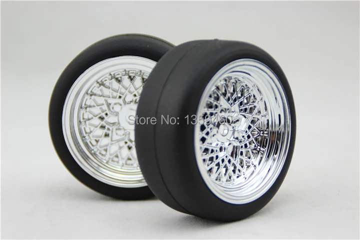 4pcs RC 1/10 High Speed Drift  Tires Tyre Wheel Rim ClassicC 6mm offset (Chrome) fits for 1:10 Drift Car