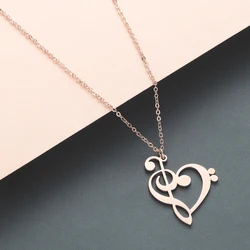 Kinitial Simple Design Treble and Bass Clef Heart Pendant Necklace Chain for Gift Charm Heart Music Teacher Necklaces Jewelry