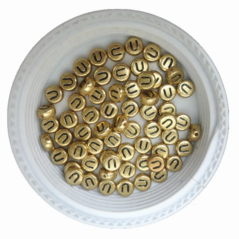 

3600pcs 4*7MM Flat Round Shape Alphabet Jewelry Beads Gold Color Plastic English Initial U Letters Bracelet Spacers