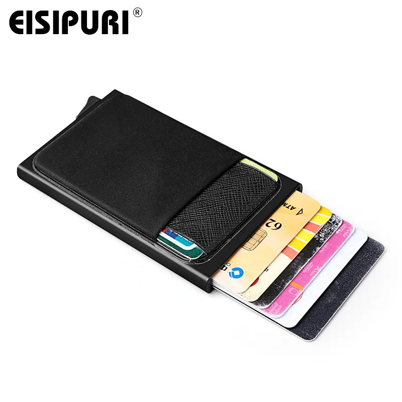 Aluminum Wallet With Back Pocket ID Card Holder RFID Blocking Mini Slim Metal Wallet Automatic Pop up Credit Card Coin Purse