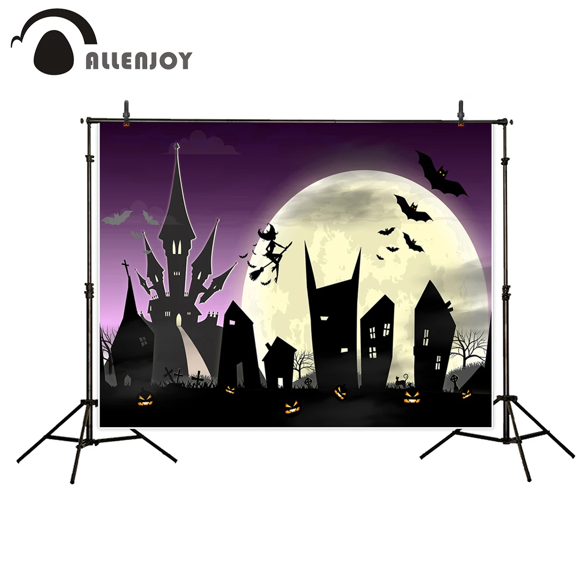 Allenjoy Photo Background Halloween Party Horrible Castle Backdrop Night Witch Crows Pumpkin Moon Cartoon Photostudio