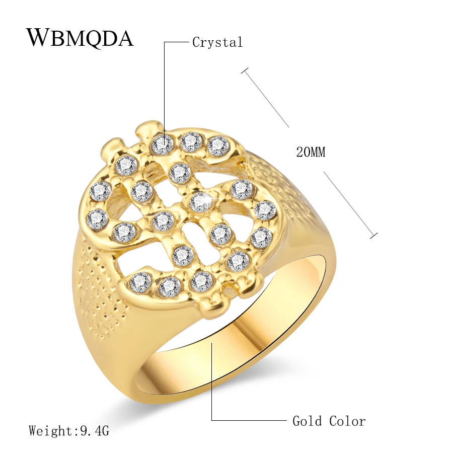 Wbmqda US Dollar Sign Ring Street Style Gold Color Size 8/9/10/11 Stainless Steel Hip Hop Ring For Rappers/Men Punk Jewelry