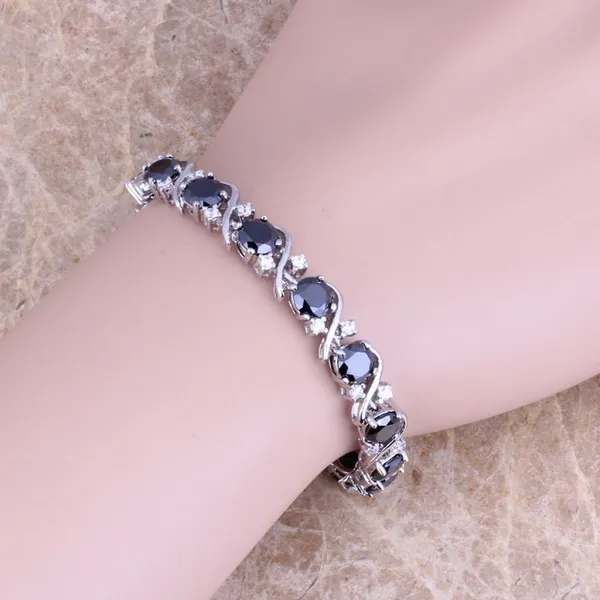 Black Cubic Zirconia Link Chain Bracelet 7 inch S0265