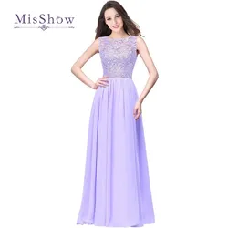 MisShow 10 Colors Robes De Demoiselle D'honneur A Line Long Lilac Bridesmaid Dresses  Chiffon Lace Prom Formal Party Gown