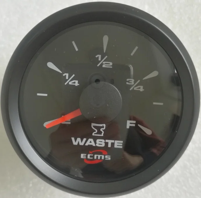 New Design Marine Boat Automotive Sewage Holding Tank Level Gauge 9-32V L-F 52mm 2 Inch 316L Black Bezel Black Dial 802-00015