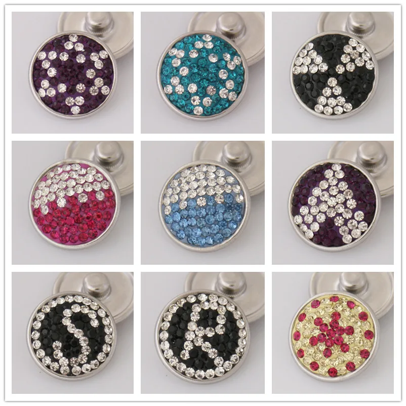 Fashion Trendy Colorful Stars words pattern rhinestone 18MM charm snap buttons for DIY snap jewelry wholesale