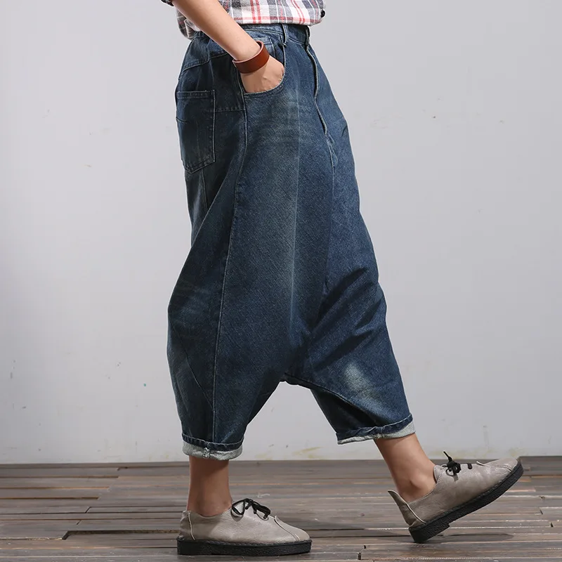 Denim Cross-pants Women Baggy Jeans Aladdin Indian Nepal Cowboy Bloomers Vintage Washed Streetwear Hip Hop Trousers