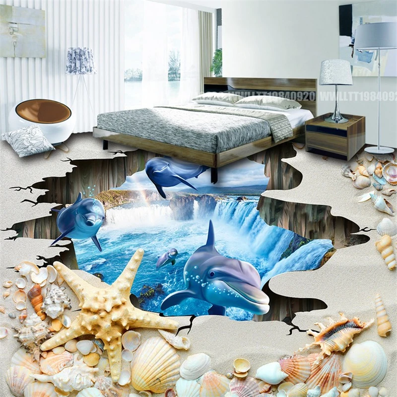 beibehang Beach shell bathroom murals marine dolphins wallpaper for living room papel de parede 3D flooring home decoration