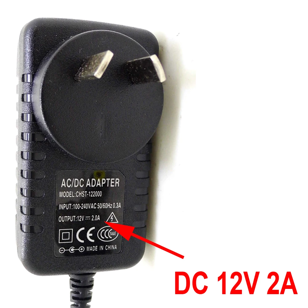 3 Meters Power Adapter Charger AU Plug AC/DC 3M Power Cable for CCTV Camera AC 100-240V DC 12V 2A (2.1mm * 5.5mm)