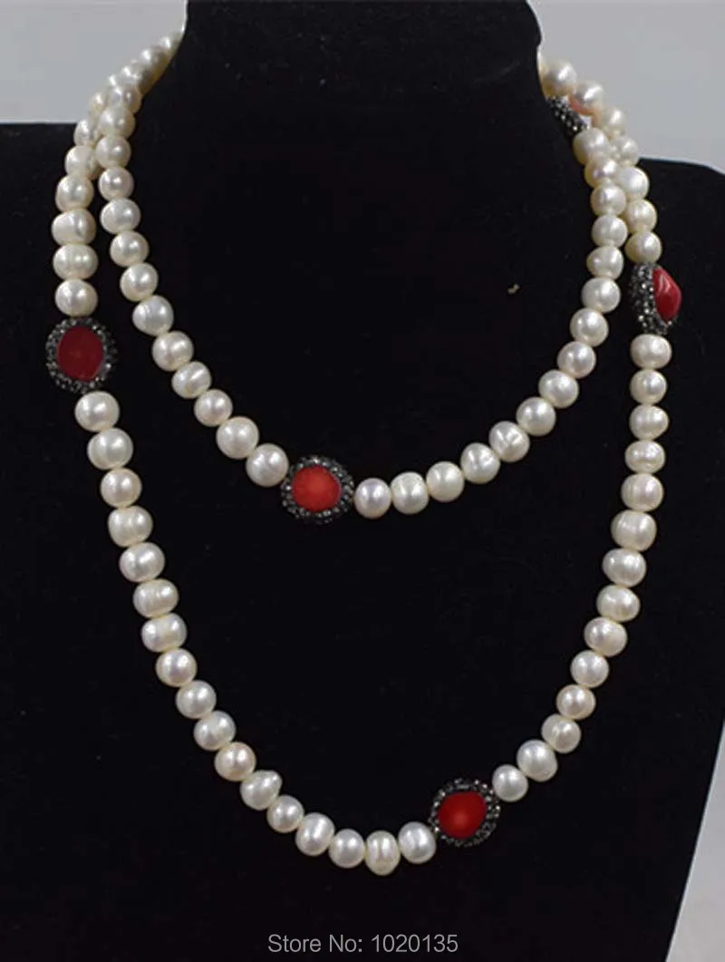 

one set red coral flat and freshwater pearl round 8-9mm necklace FPPJ wholesale beads