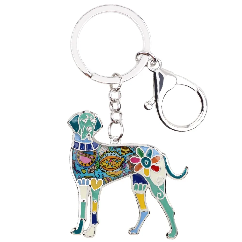 WEVENI Enamel Metal Great Dane Dog Key Chain Key Ring HandBag Charm Key Holder Accessories New Fashion Animal Jewelry For Women